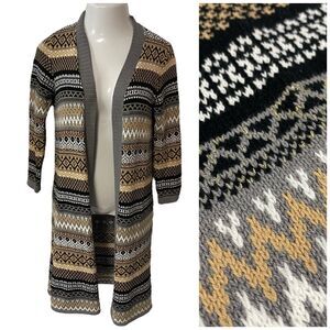 Jones Studio Sweater Womens XS Longline Cardigan Brown Knit Duster Cabincore Ski